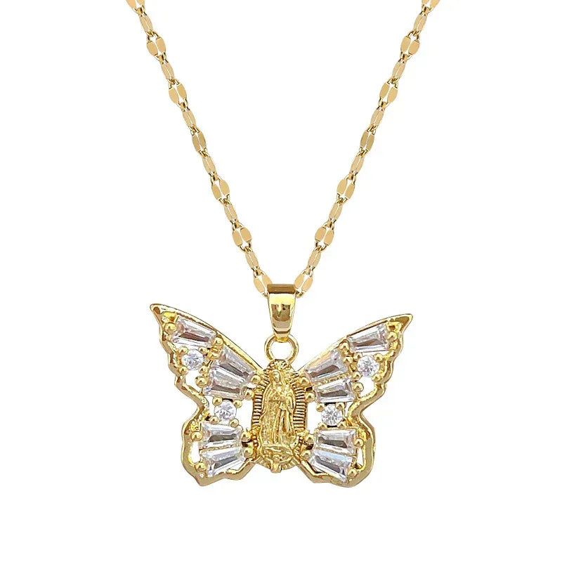 Titanium Steel Micro-inlaid Butterfly Zircon Necklace - Viexta