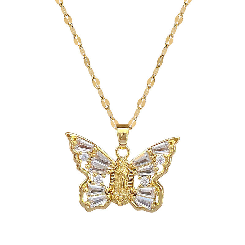 Titanium Steel Micro-inlaid Butterfly Zircon Necklace