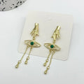 Retro Exaggerated Finger Turquoise Eyes Tassel Earrings - Viexta