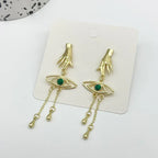Retro Exaggerated Finger Turquoise Eyes Tassel Earrings - Viexta
