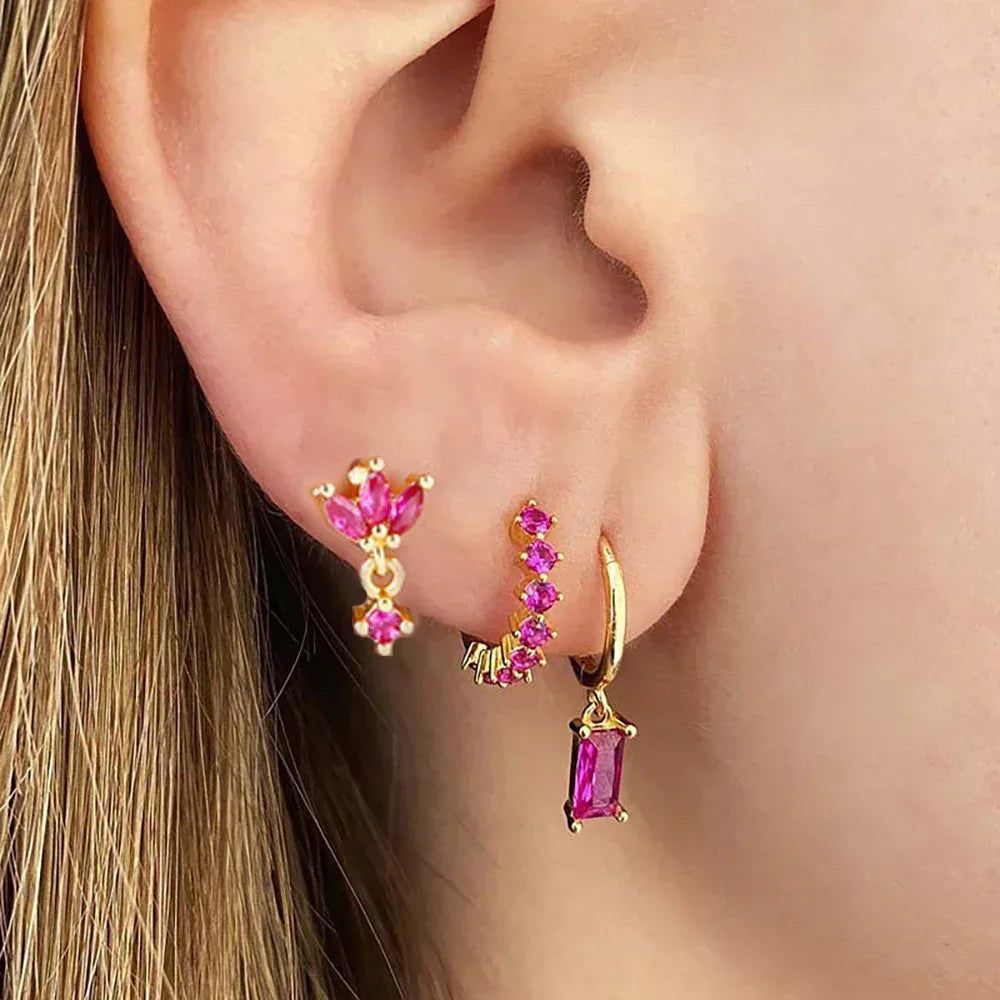Three-piece Set Square Stud Earrings - Viexta