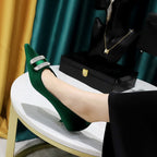 Women's Mid Heel Thick Suede High Heels