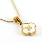 Stainless Steel Clover Shell Letter Pendant with Chain - Viexta