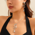 Liquid Metallic Irregular Water Drop Necklace/Earrings - Viexta