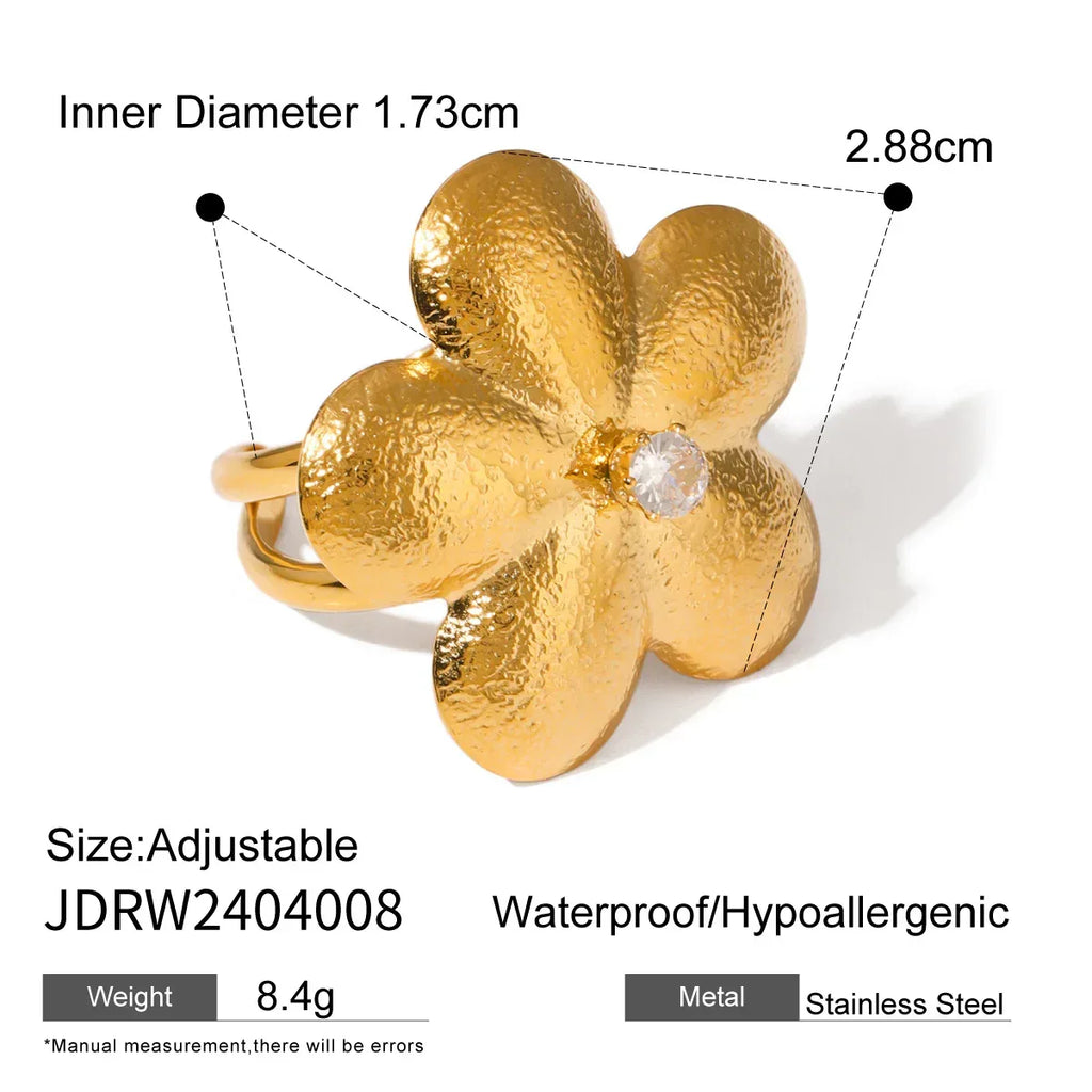 18K Stainless Steel Brushed Flower Rhinestone Earrings - Viexta