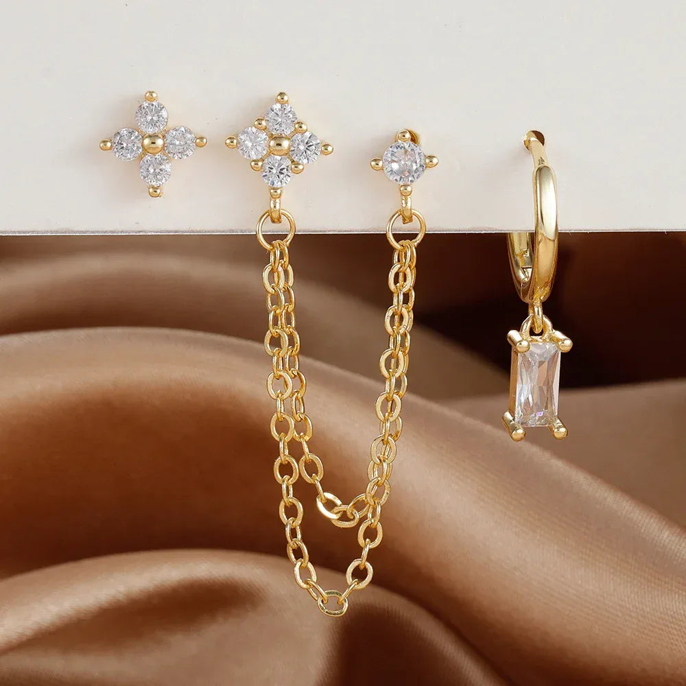 3-piece Set Zircon Birthstone Twelve Constellation Earrings - Viexta