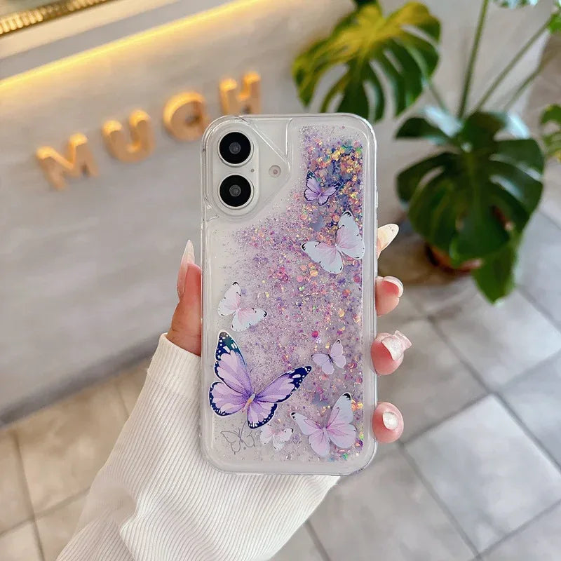 luminous-butterfly-glitter-liquid-iphone-protective-case - Viexta