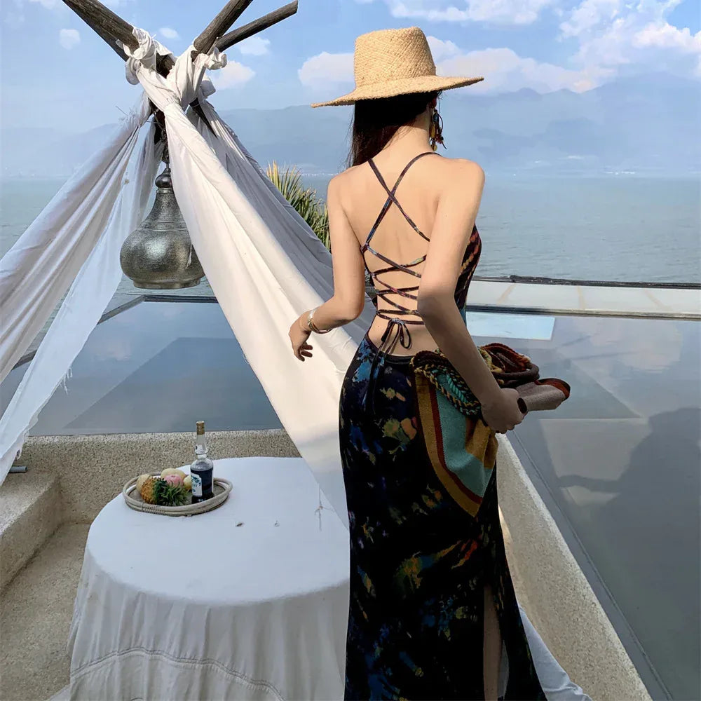 Backless Strap Gradient Dress - Viexta