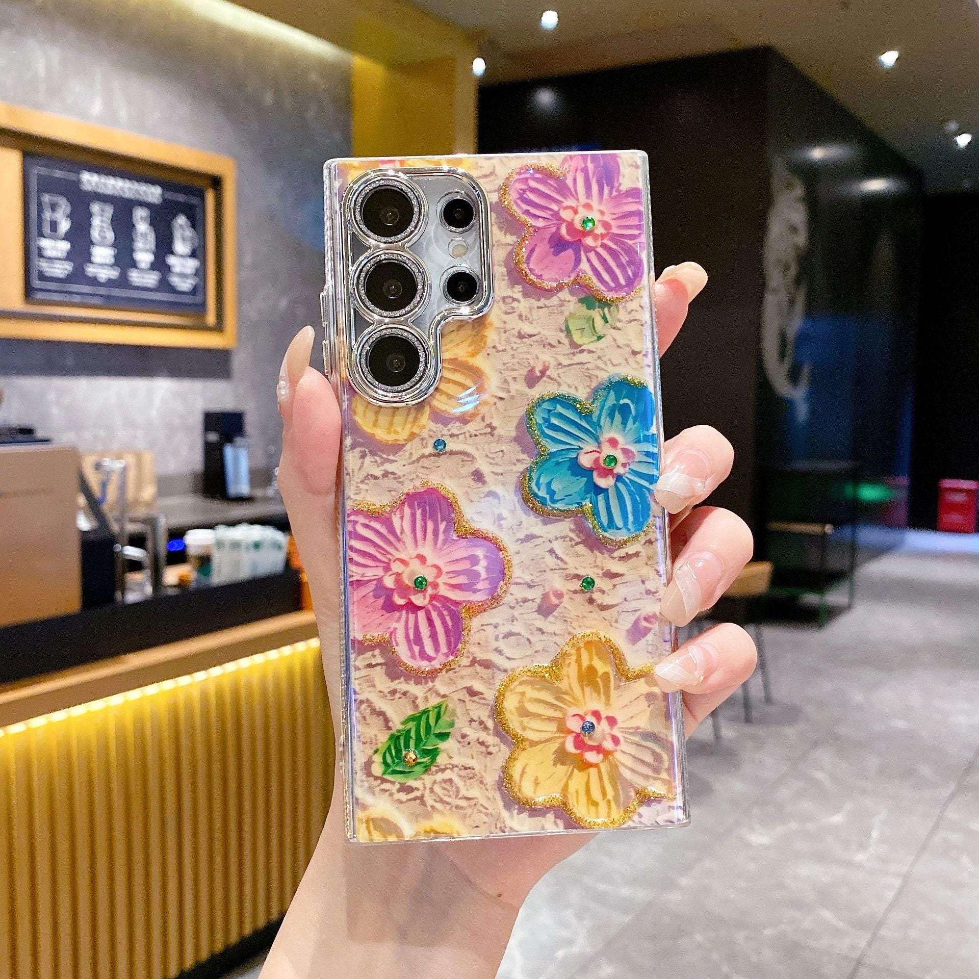 Luxury Rhinestone Oil Painting Flower Samsung Phone Case