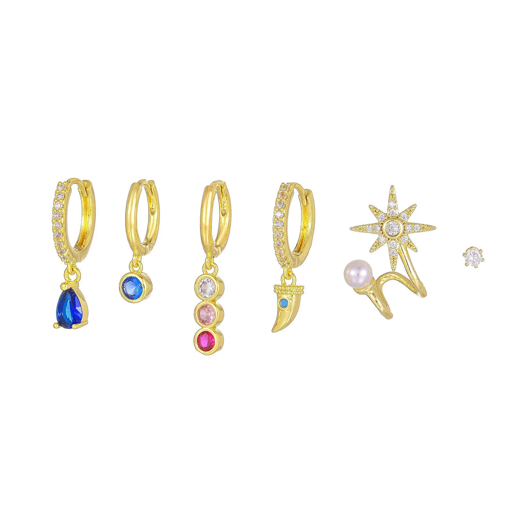 6piece Flower Pearl Stud Earrings - Viexta