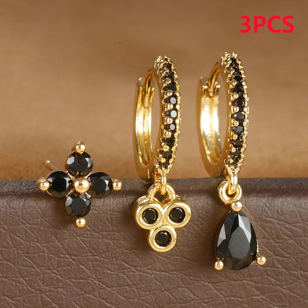 3piece Luxury Flowers Zircon Plated Studs - Viexta