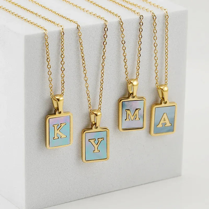 Titanium Steel 26 English Letter Blue Shell Necklace - Viexta