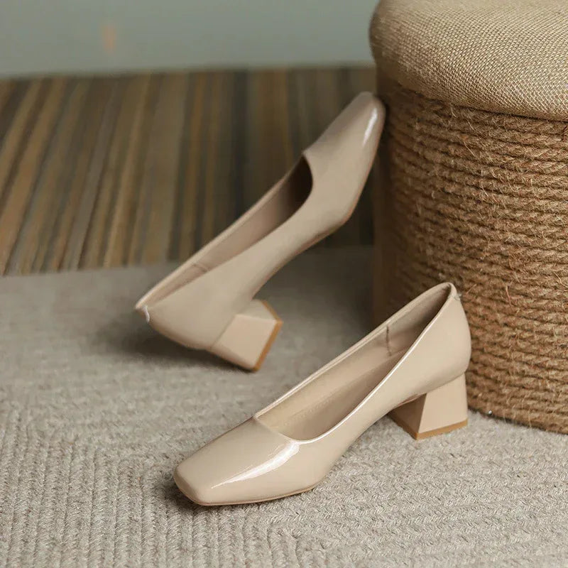 Lady Chunky Square Toe High Heels - Viexta