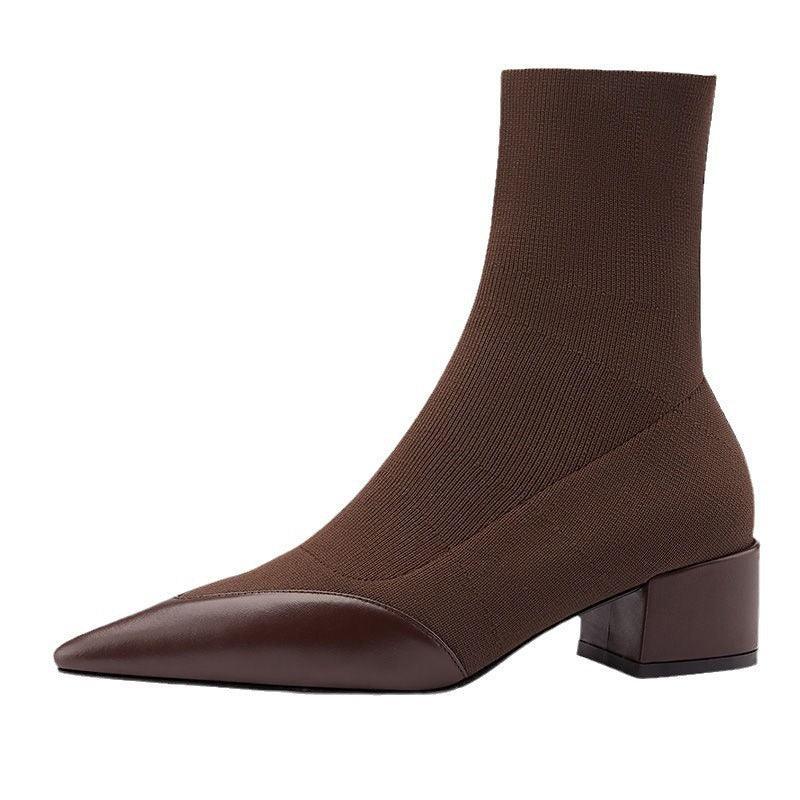 Yarn Pointed Chunky Heel Boots - Viexta