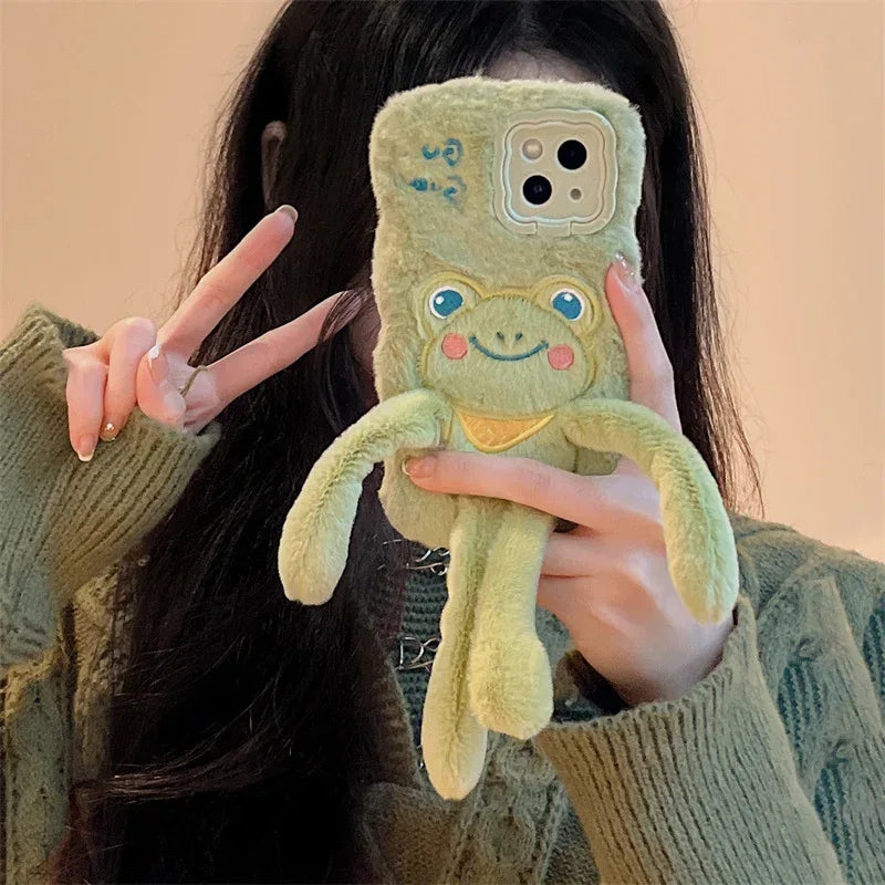 Cartoon Furry Pull-out Frog iPhone Case - Viexta
