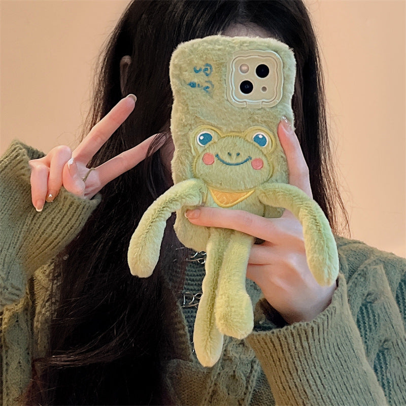 Cartoon Furry Pull-out Frog iPhone Case