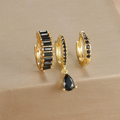 3piece Water Drop Diamond Gold Plated Earrings with Helix