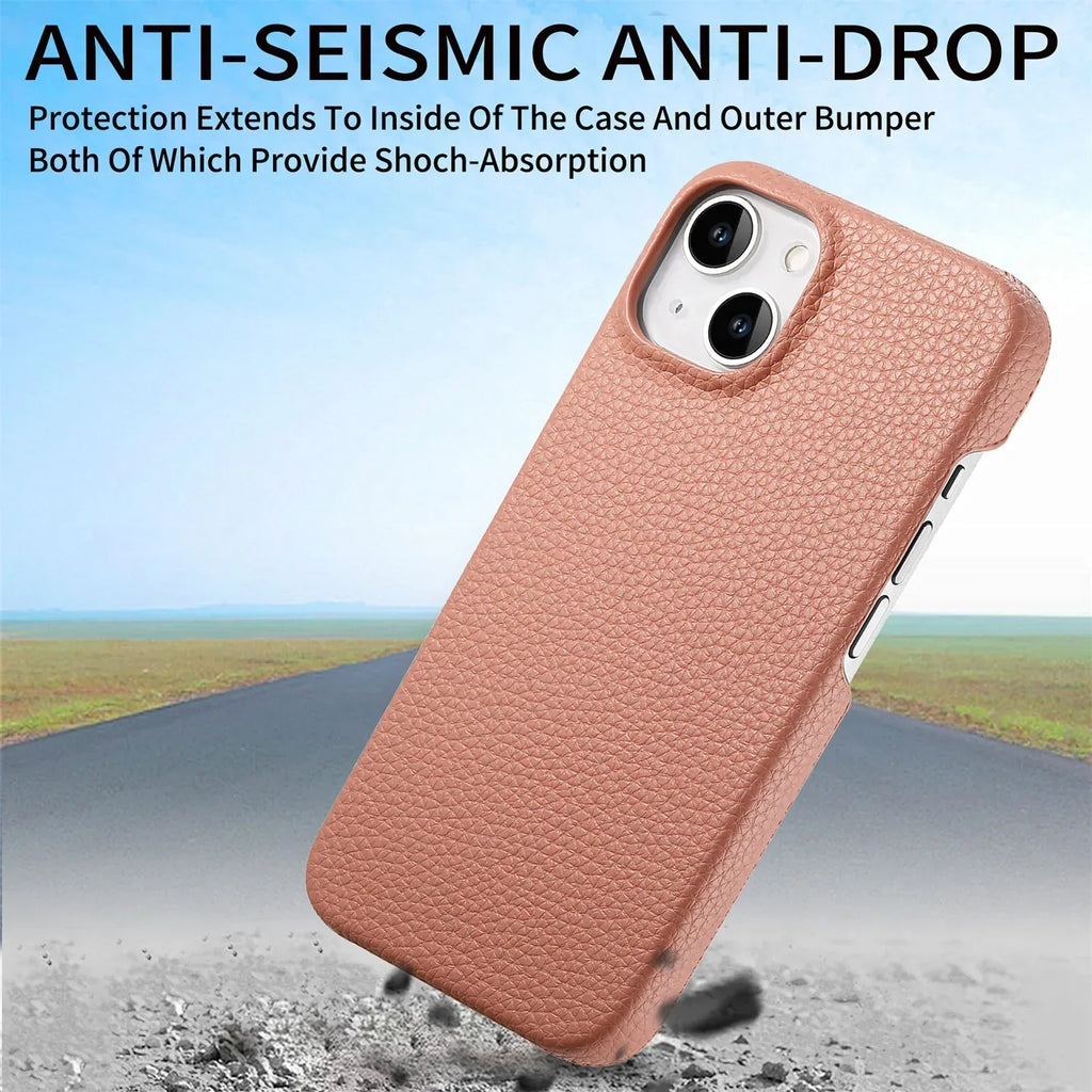 litchi-grain-plain-leather-iphone-case - Viexta