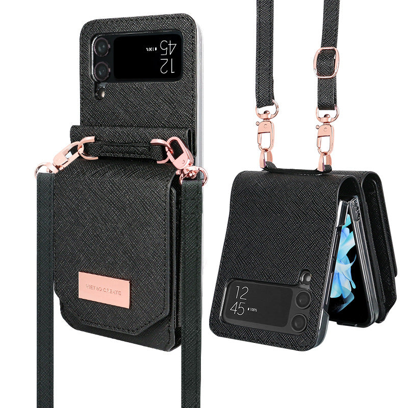 Cross-body Lanyard Flip Phone Case