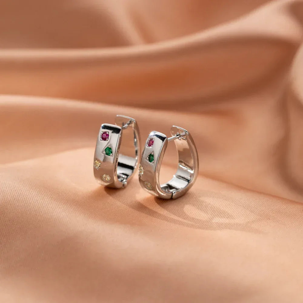 Personalized Multi-color Zircon Hoops - Viexta