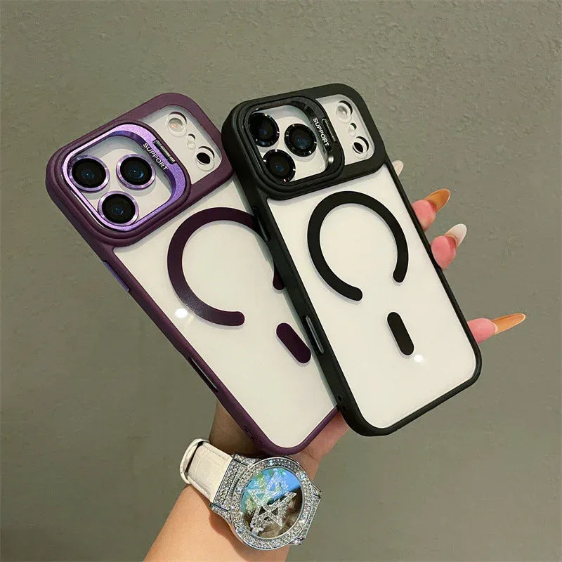Hardware Lens Bracket Transparent Magnetic iPhone Case - Viexta