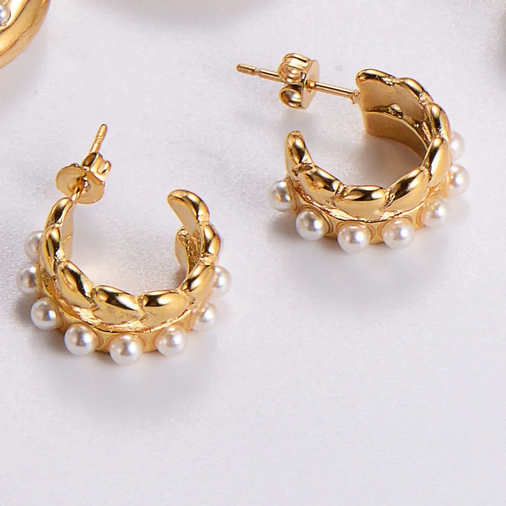 Water Drop Round Crescent Hollow Stainless Steel Earrings - Viexta