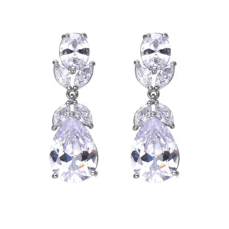 Water Drop Studded Zircon Earrings - Viexta