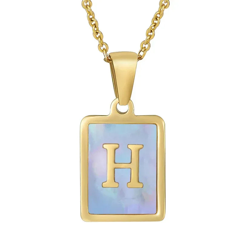 Titanium Steel 26 English Letter Blue Shell Necklace - Viexta