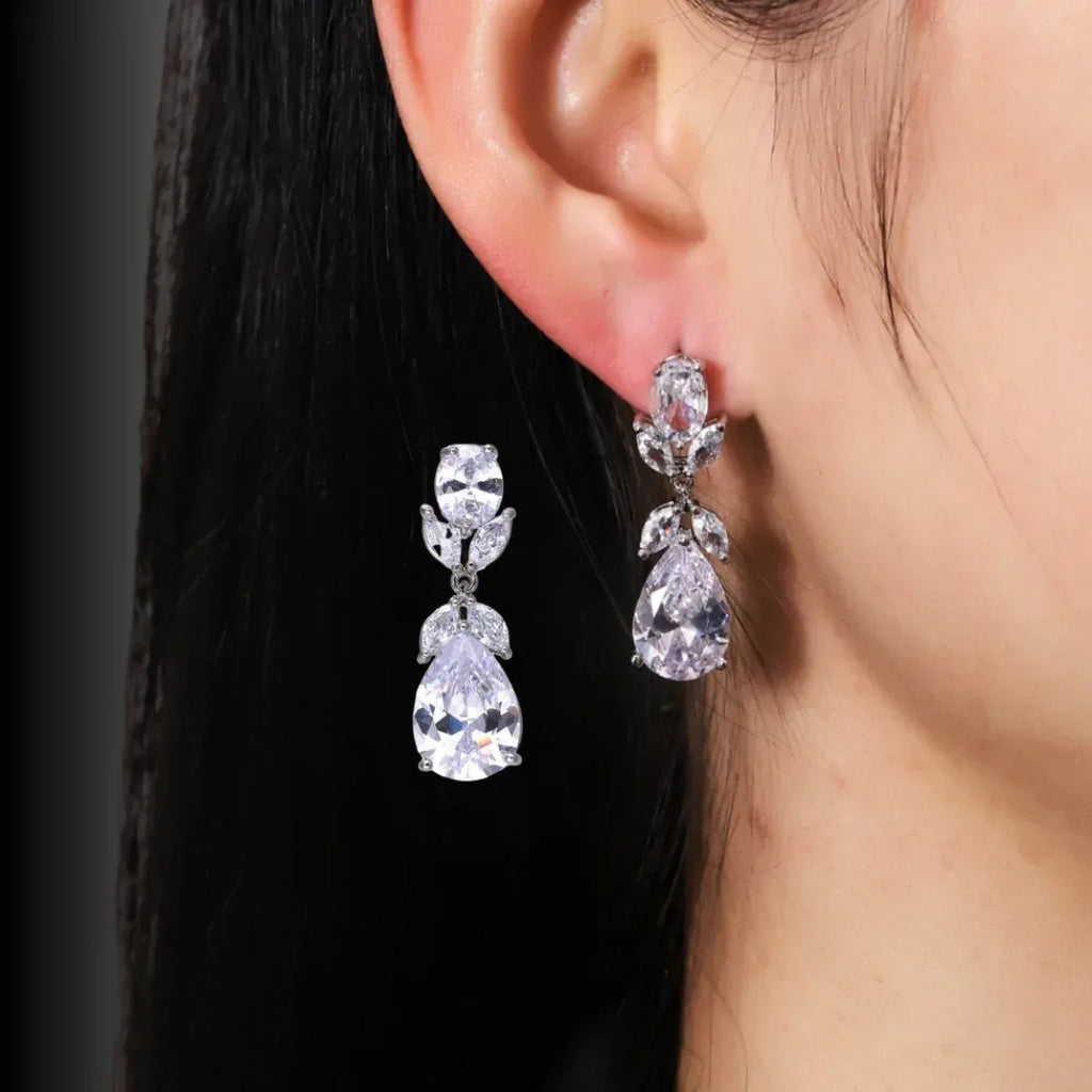 Water Drop Studded Zircon Earrings - Viexta