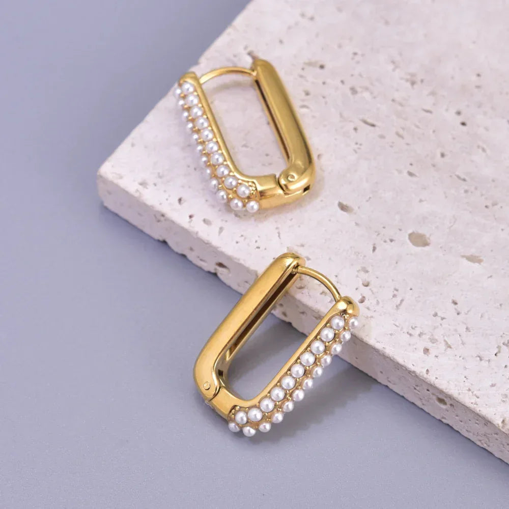 18k Gold-plated Square Inlaid Earrings - Viexta
