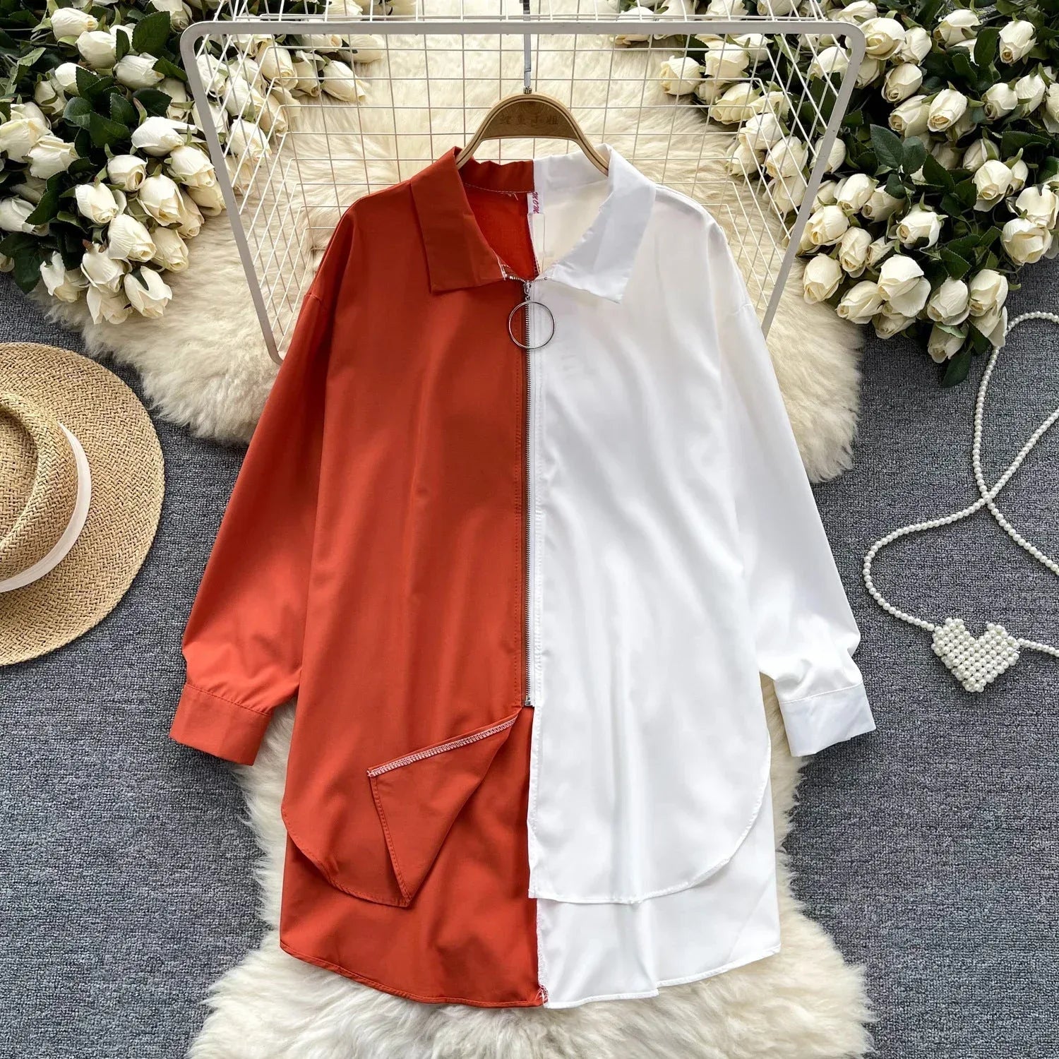 Idle Style Mid-length Color Matching Shirt - Viexta