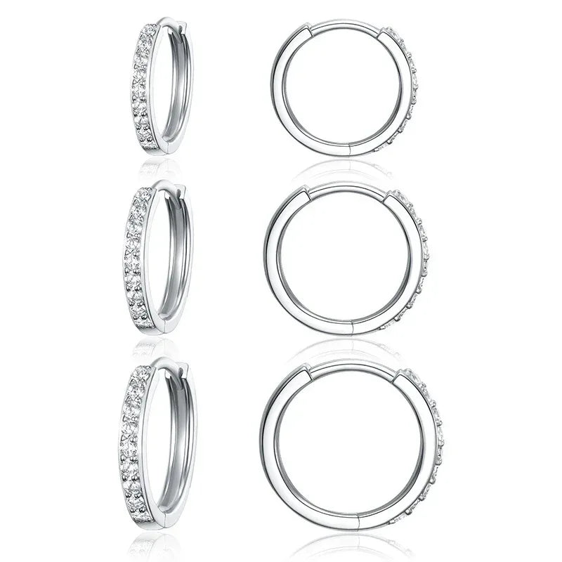 Three Pairs S925 Sterling Silver Huggies - Viexta