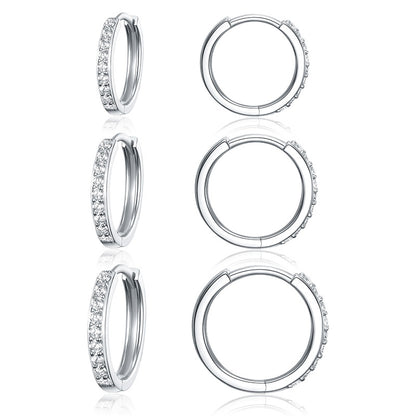 Three Pairs S925 Sterling Silver Huggies