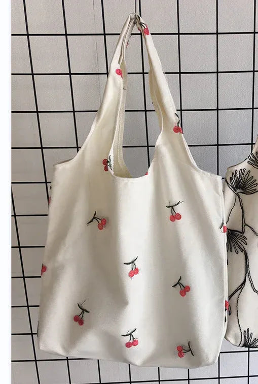 Embroidered Black Butterfly Canvas Bag - Viexta
