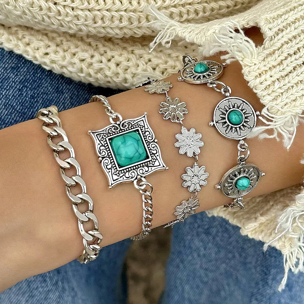 Turquoise Leaf 4Piece Bracelet Set - Viexta