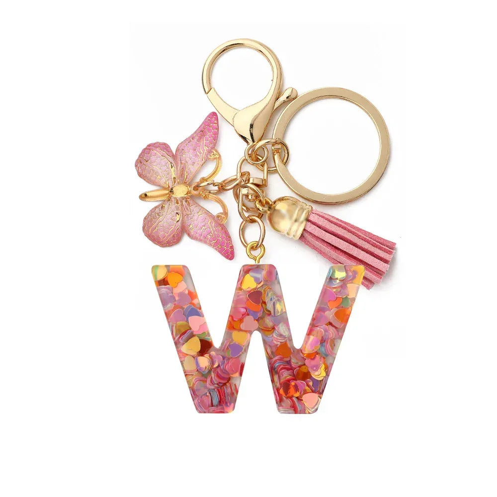 Resin English Letter Epoxy Butterfly Pendant Key Ring - Viexta