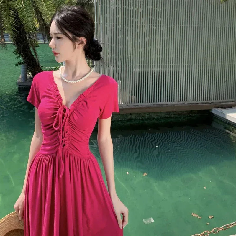 Berry Sweet Sauce Elegant White Pitaya Red Dress - Viexta
