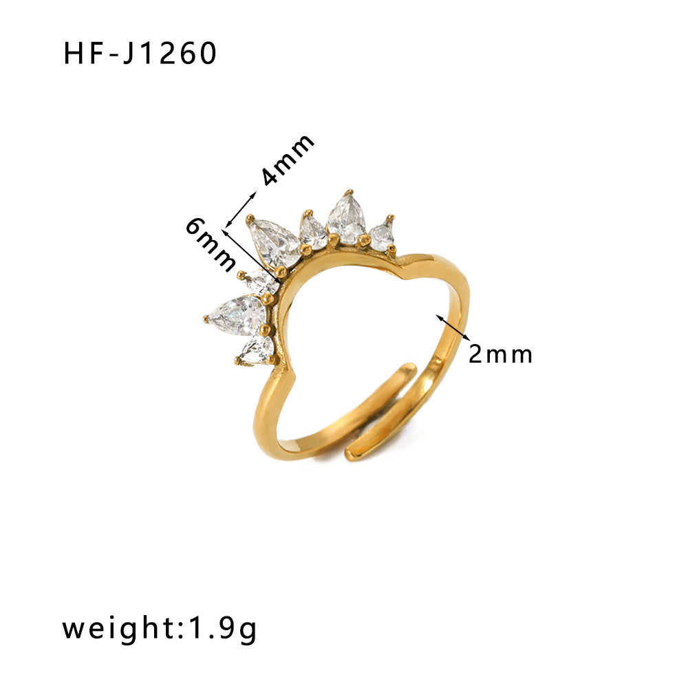 Inlaid Zircon 18K Gold-plated Stainless Steel Diamond Ring