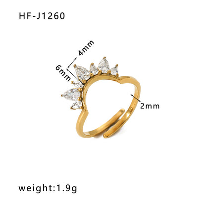 Inlaid Zircon 18K Gold-plated Stainless Steel Diamond Ring