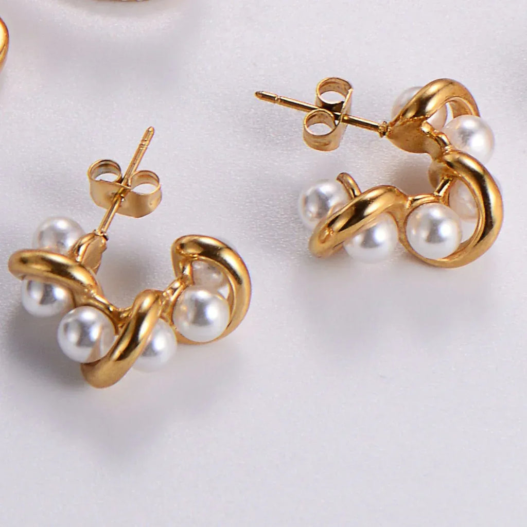 Water Drop Round Crescent Hollow Stainless Steel Earrings - Viexta