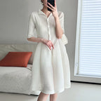 Printed Loose Slimming Belly-covering Pleated T-shirt Dress - Viexta