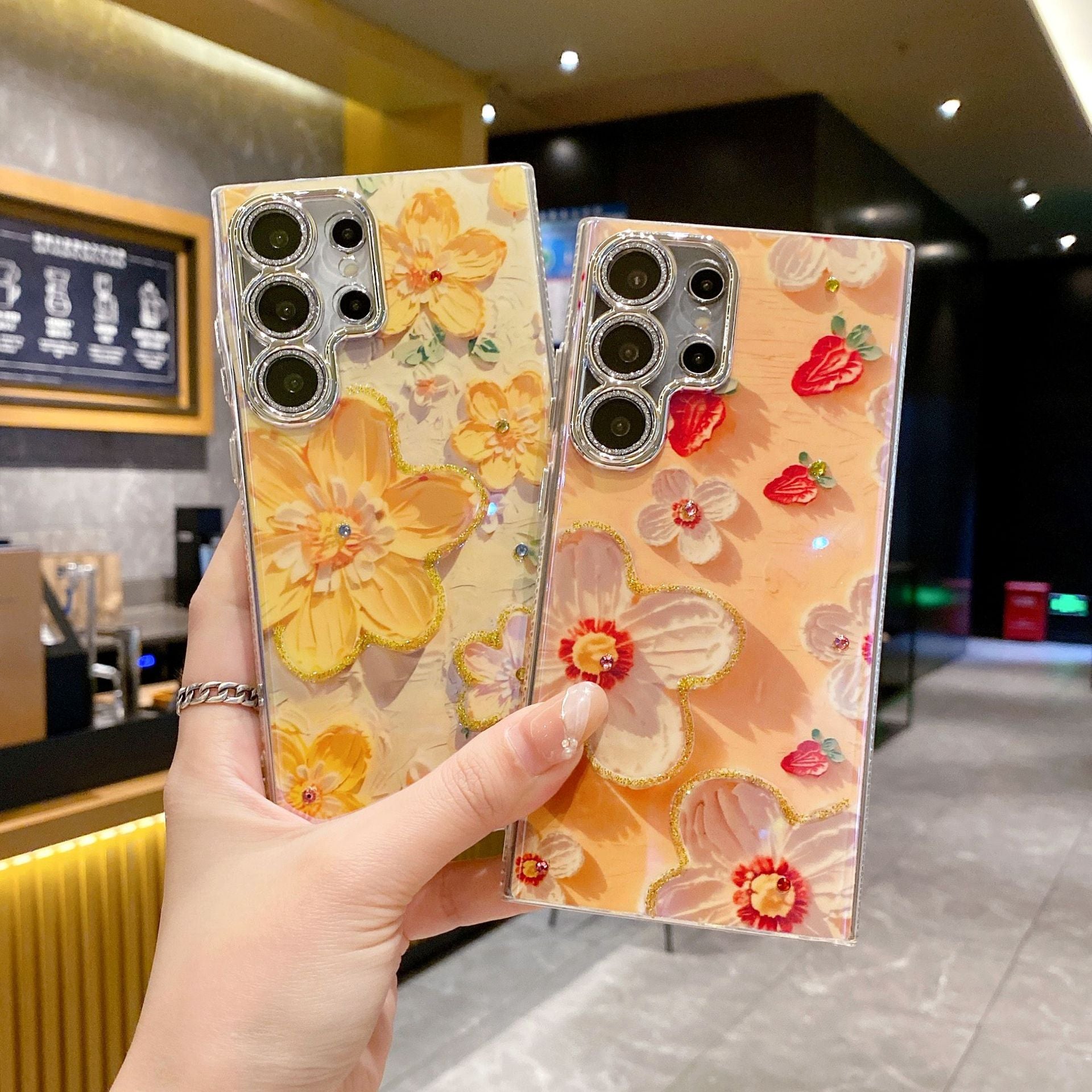 Luxury Rhinestone Oil Painting Flower Samsung Phone Case