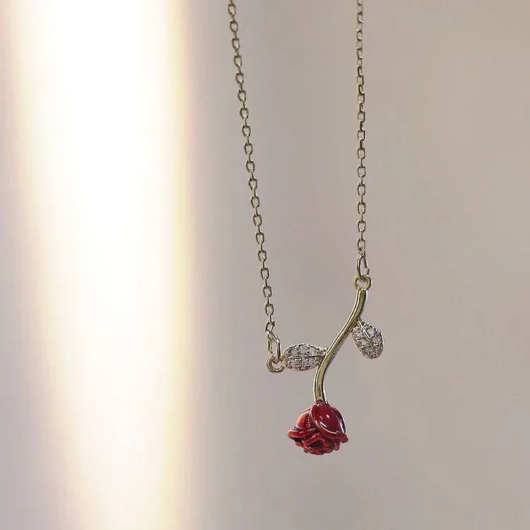 French Rose Wine Red Zircon Necklace - Viexta
