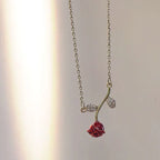 French Rose Wine Red Zircon Necklace - Viexta