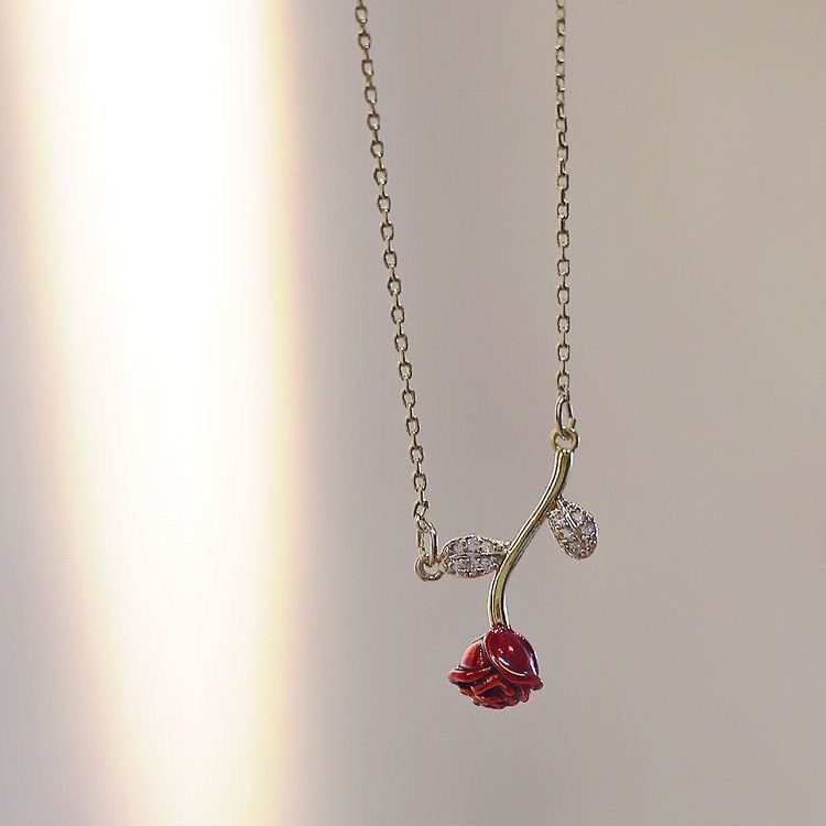 French Rose Wine Red Zircon Necklace