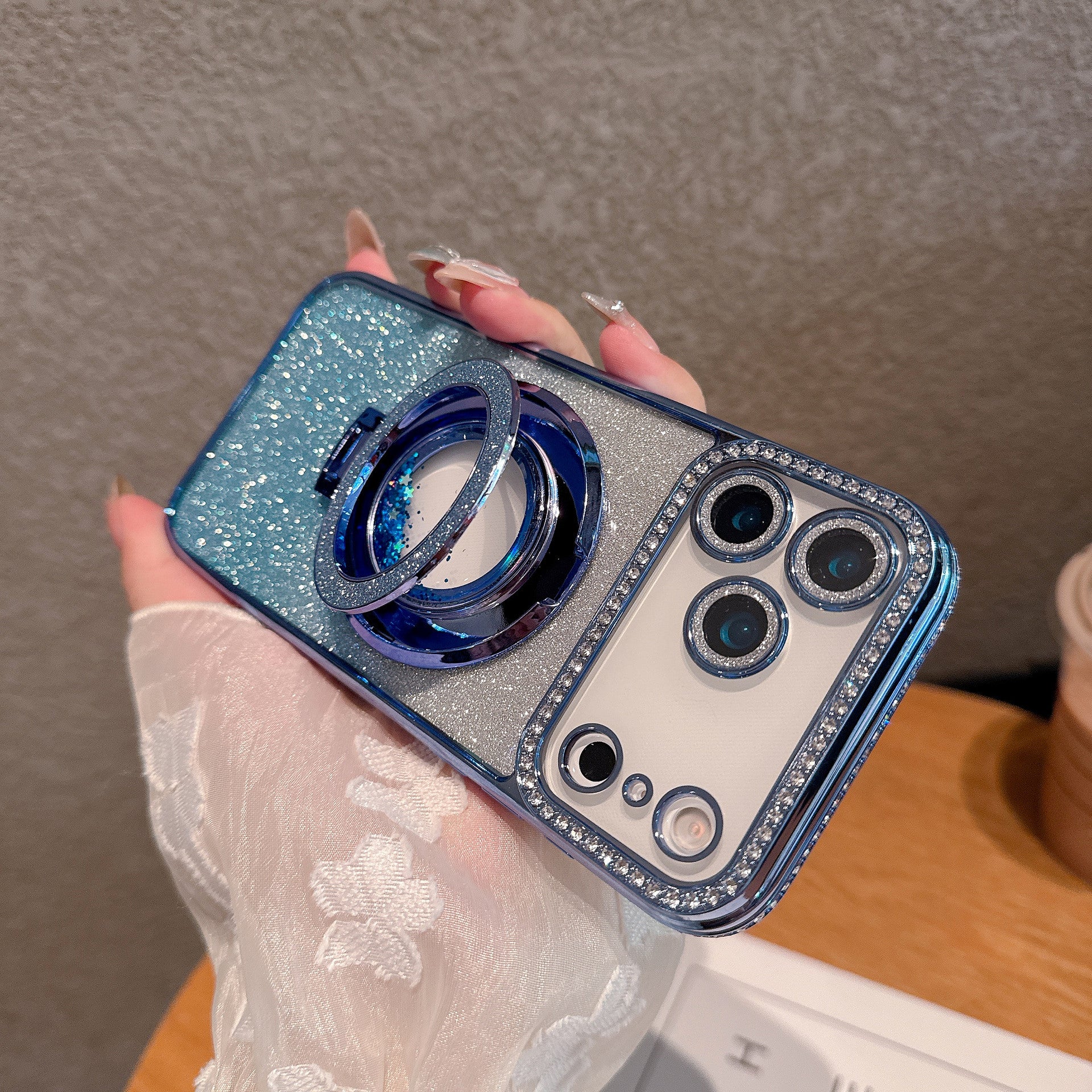 Edge Diamond Magnetic Quicksand Bracket Drop-resistant iPhone Case