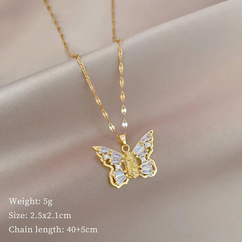 Titanium Steel Micro-inlaid Butterfly Zircon Necklace - Viexta