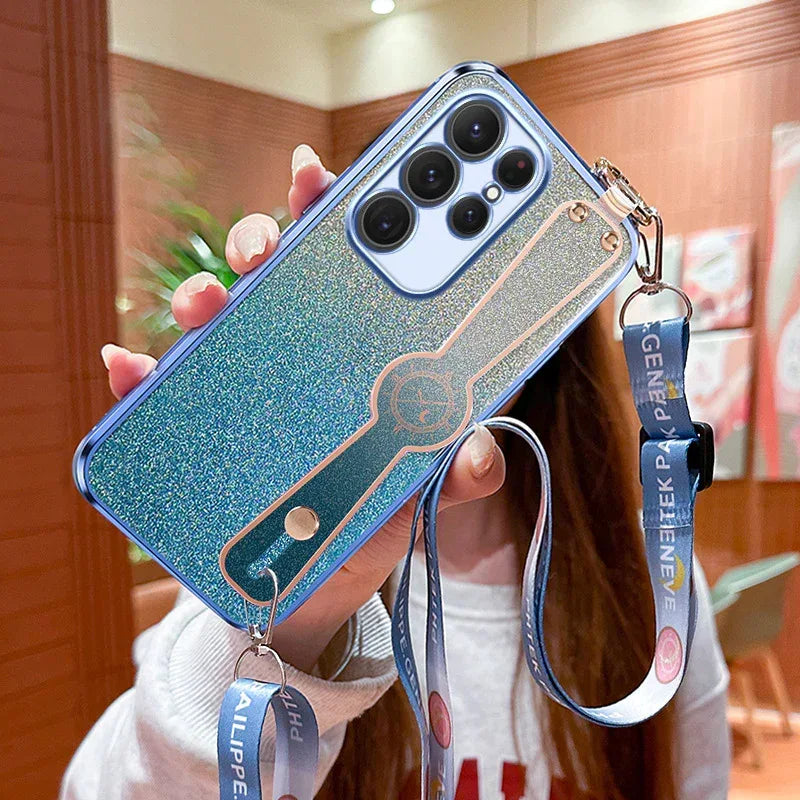 Gradient Glitter Wristband Cross Body Lanyard Samsung Phone Case - Viexta
