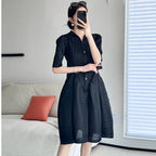 Printed Loose Slimming Belly-covering Pleated T-shirt Dress - Viexta