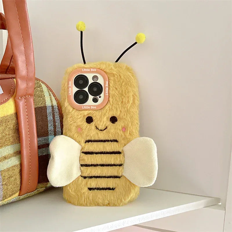 Plush Cartoon Bee Lens Bracket iPhone Case - Viexta